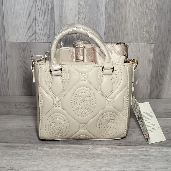 Valentino Orlandi Light Taupe Small Crossbody Purse Satchel Vegan Leather NEW - Picture 1 of 16